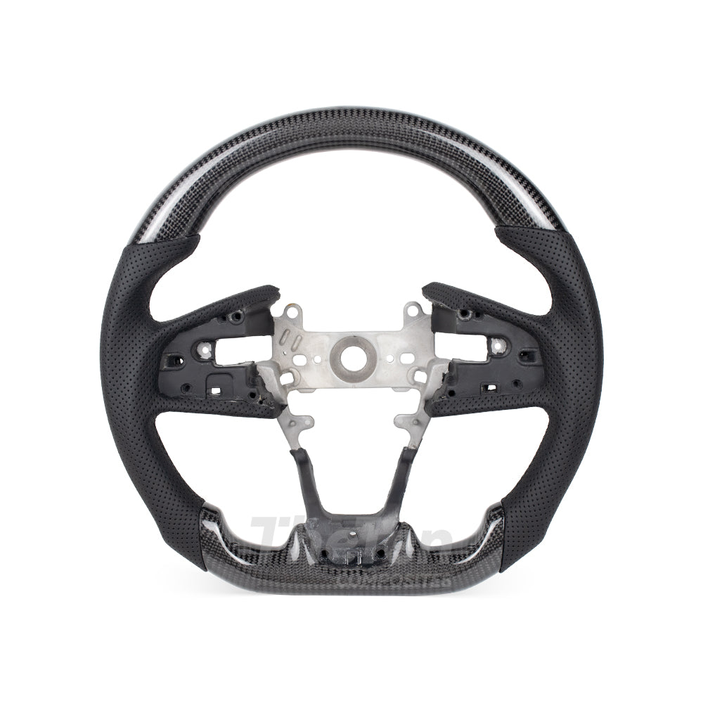 D-CARBON US VERSION HONDA CIVIC GLOSSY CARBON FIBER BLACK NAPPA LEATHER STEERING WHEEL