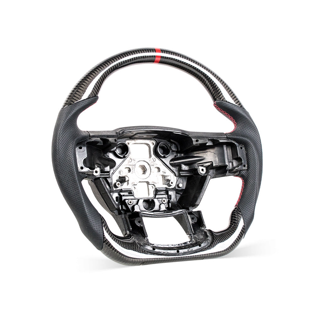 D-CARBON 2015-2020 FORD F150 Raptor II IN GLOSS CARBON FIBER STEERING WHEEL & NAPPA PERFORATED LEATHER GRIP