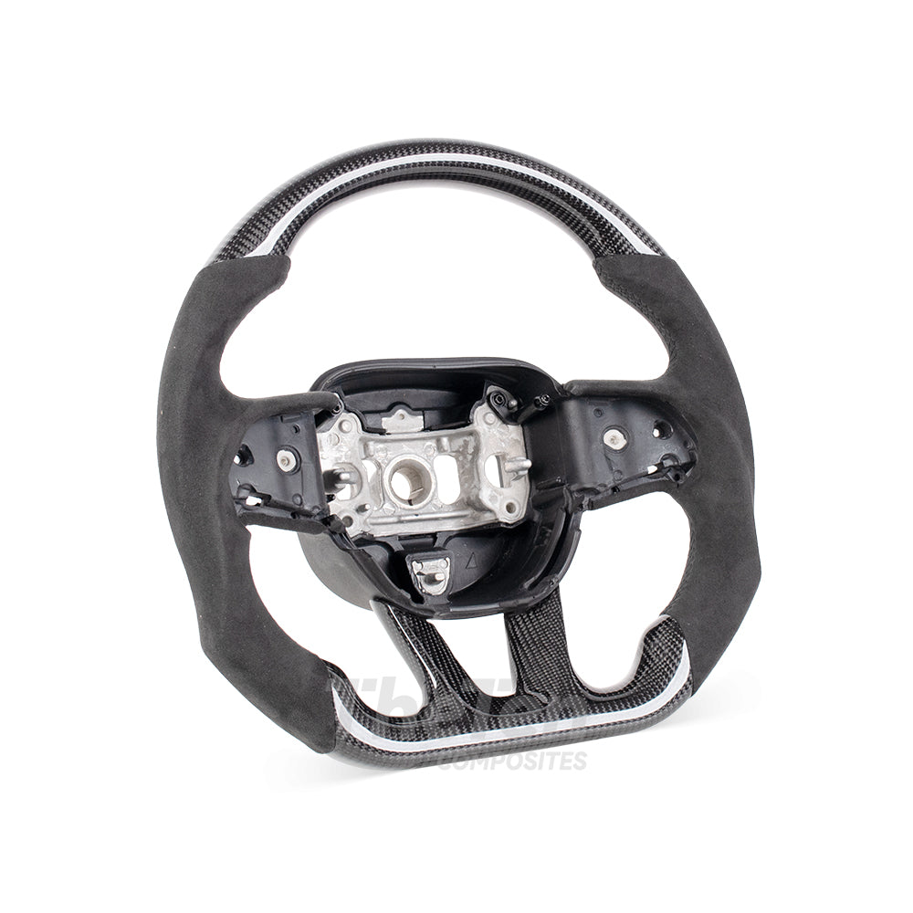 2015-2023 Dodge Challenger Flat Bottom Gloss Carbon fiber & Alcantara Steering Wheel