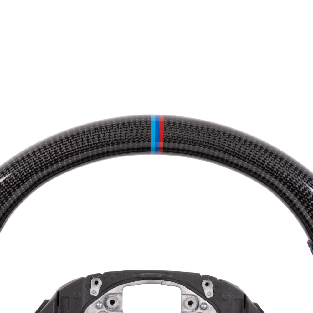 D-CARBON BMW G Series Flat Bottom Gloss Carbon Fiber Steering Wheel & Nappa Perforated Leather Grip