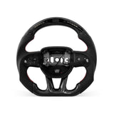 DODGE Challenger 2015-2026 steering wheel, Style 04 · 3K Gloss Carbon Fiber · Perforated Leather · LED · Heated · With Paddle Opening