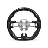 Mustang 2018-2023 steering wheel, Style 05 · 3K Gloss Carbon Fiber · Perforated Leather · Universal Paddle Compatibility