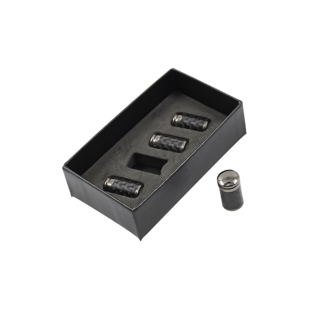 4 Pack Tire Valve Stem Caps – Metal and Carbon Fiber – Gunmetal Gray | TheTen Composites
