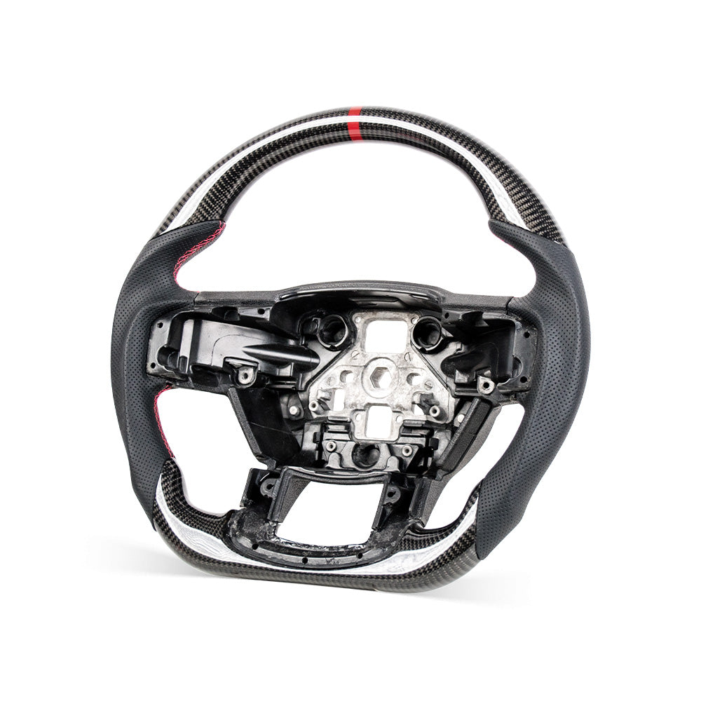D-CARBON 2015-2020 FORD F150 Raptor II IN GLOSS CARBON FIBER STEERING WHEEL & NAPPA PERFORATED LEATHER GRIP