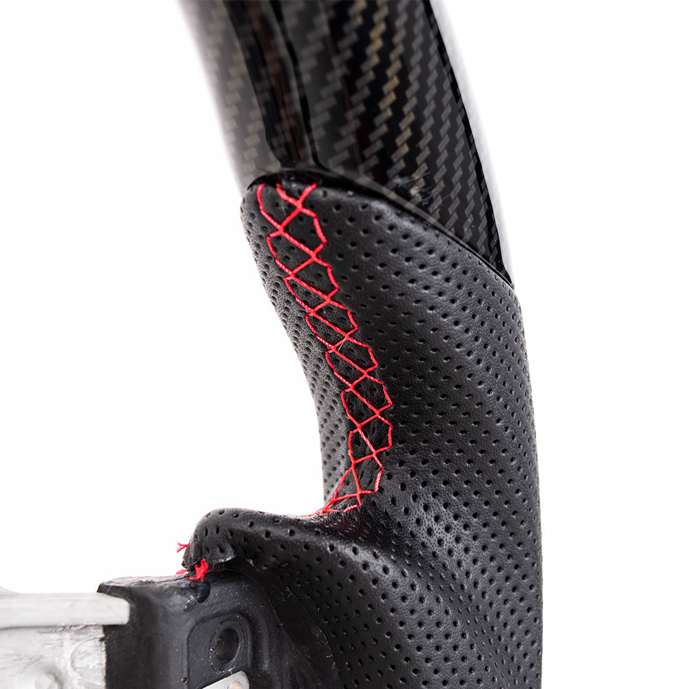 D-CARBON 2016+ TOYOTA 86 SUBARU BRZ FLAT BOTTOM STEERING WHEEL IN GLOSS CARBON & NAPPA PERFORATED LEATHER