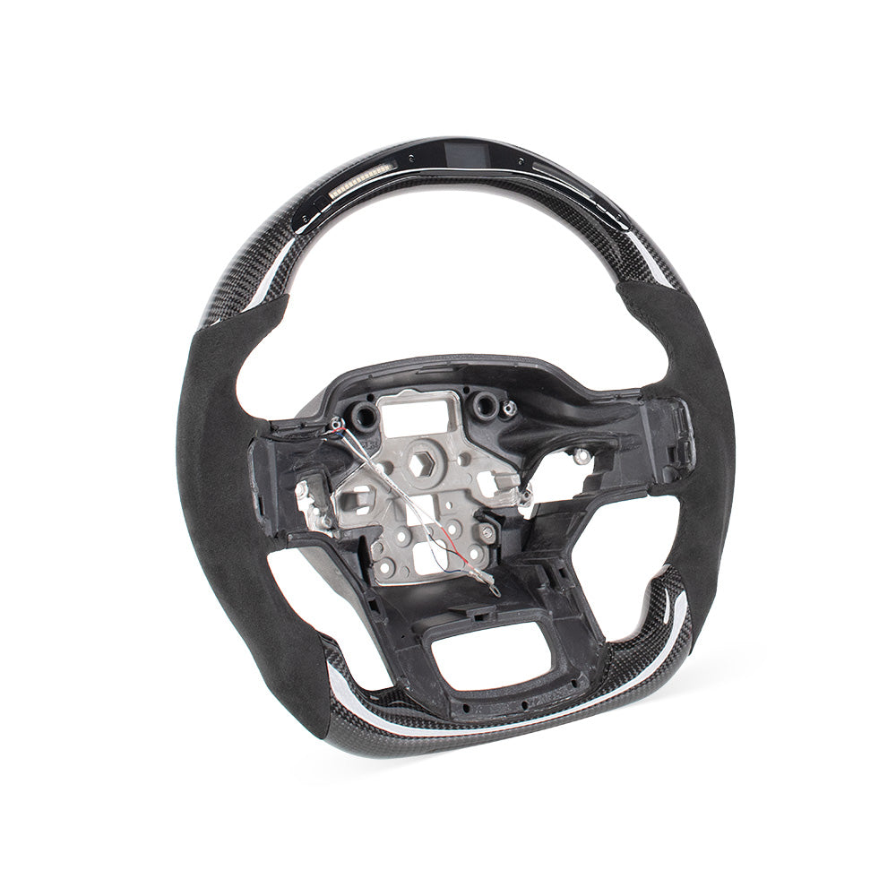 D-CARBON 2021-2024 FORD F150 Raptor III IN GLOSS CARBON FIBER STEERING WHEEL WITH LED RACE DISPLAY & ALCANTARA GRIP