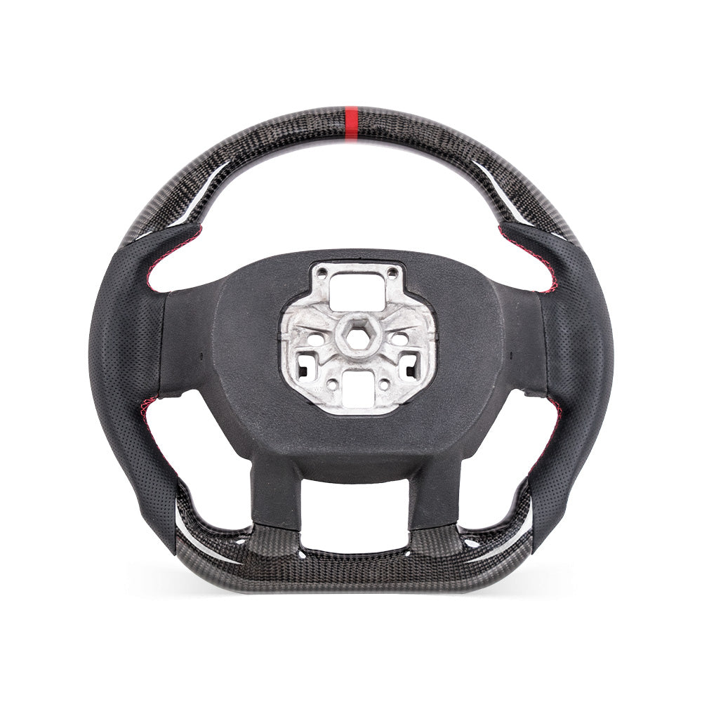 D-CARBON 2015-2020 FORD F150 Raptor II IN GLOSS CARBON FIBER STEERING WHEEL & NAPPA PERFORATED LEATHER GRIP