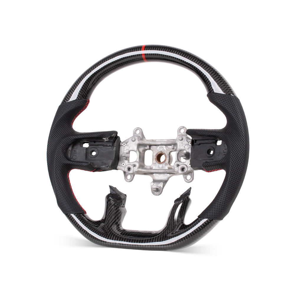 D-CARBON 2019+ DODGE RAM TRX FLAT BOTTOM STEERING WHEEL IN GLOSS CARBON & NAPPA PERFORATED LEATHER