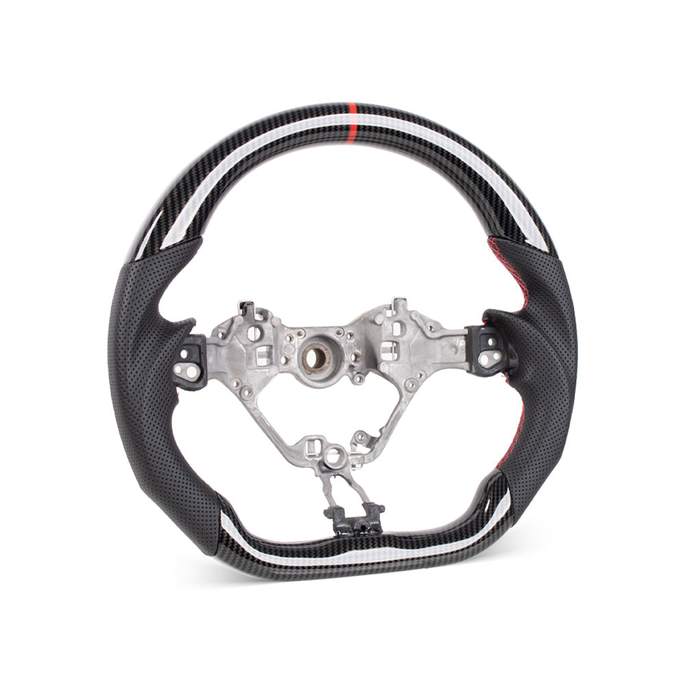 D-CARBON 2016+ TOYOTA 86 SUBARU BRZ FLAT BOTTOM STEERING WHEEL IN GLOSS CARBON & NAPPA PERFORATED LEATHER