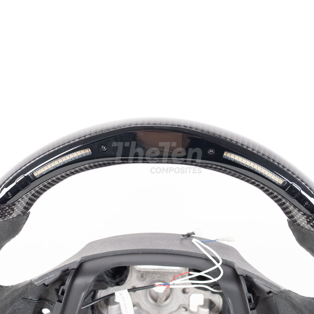 D-CARBON CHEVROLET 2016 Camaro LED RPM DISPLAY FLAT BOTTOM GLOSS CARBON FIBER STEERING WHEEL WITH ALCANTARA