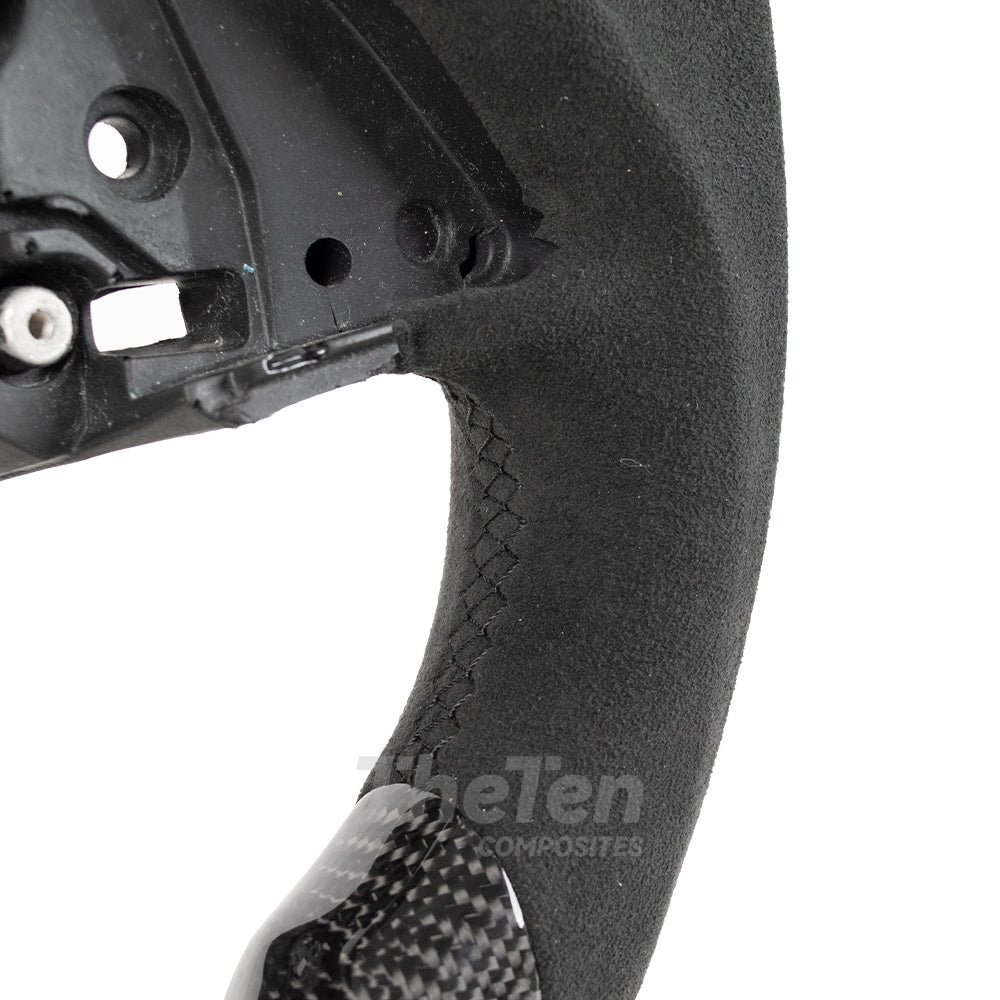 D-CARBON CHEVROLET 2016 CAMARO FLAT BOTTOM GLOSS CARBON FIBER & ALCANTARA STEERING WHEEL