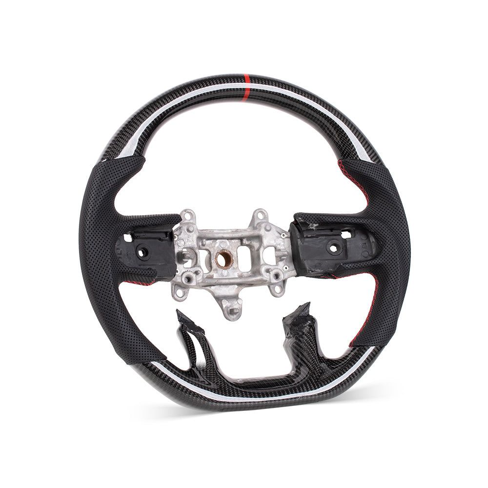 D-CARBON 2019+ DODGE RAM TRX FLAT BOTTOM STEERING WHEEL IN GLOSS CARBON & NAPPA PERFORATED LEATHER