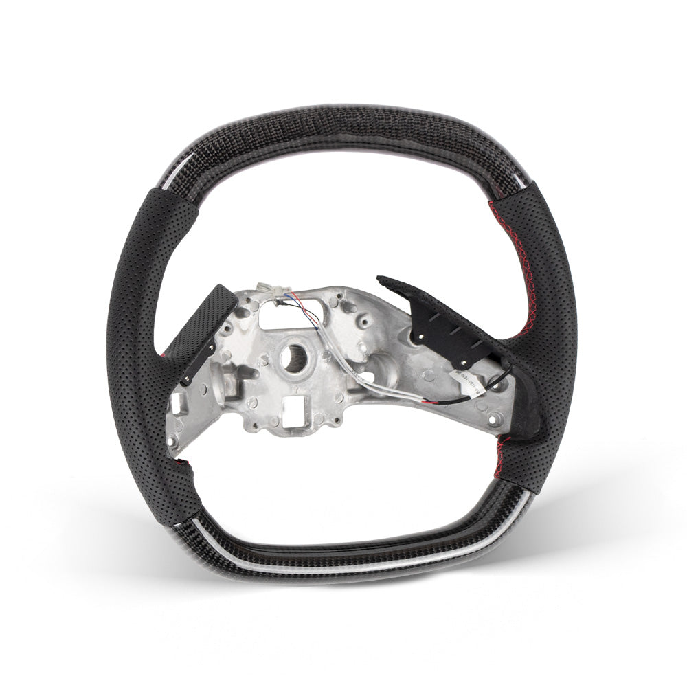 2020+ Corvette C8 Flat Bottom Steering Wheel - Gloss Carbon & Nappa Perforated Leather