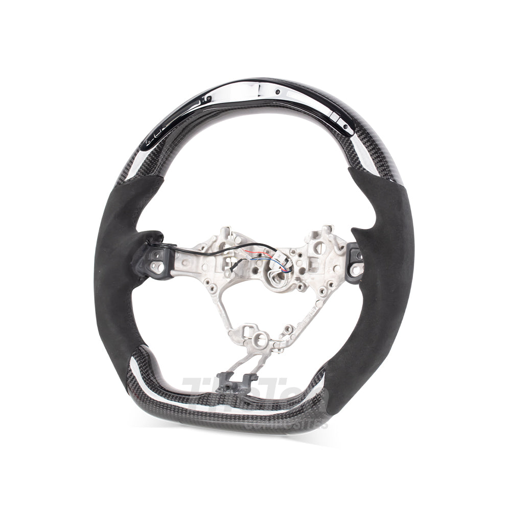 D-CARBON 2016+ TOYOTA 86 SUBARU BRZ FLAT BOTTOM STEERING WHEEL IN GLOSS CARBON & ALCANTARA WITH LED RACE DISPLAY
