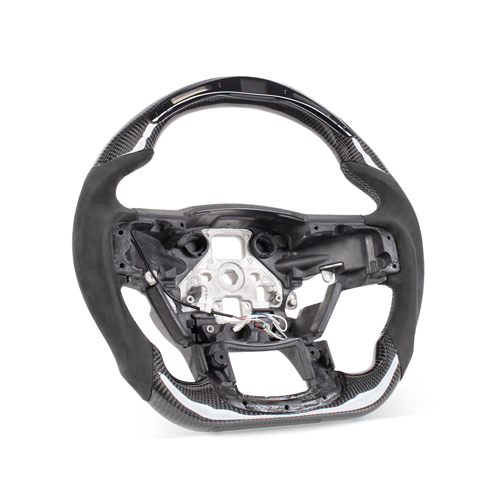 D-CARBON 2015-2020 FORD F150 Raptor II IN GLOSS CARBON FIBER STEERING WHEEL WITH LED RACE DISPLAY & ALCANTARA GRIP