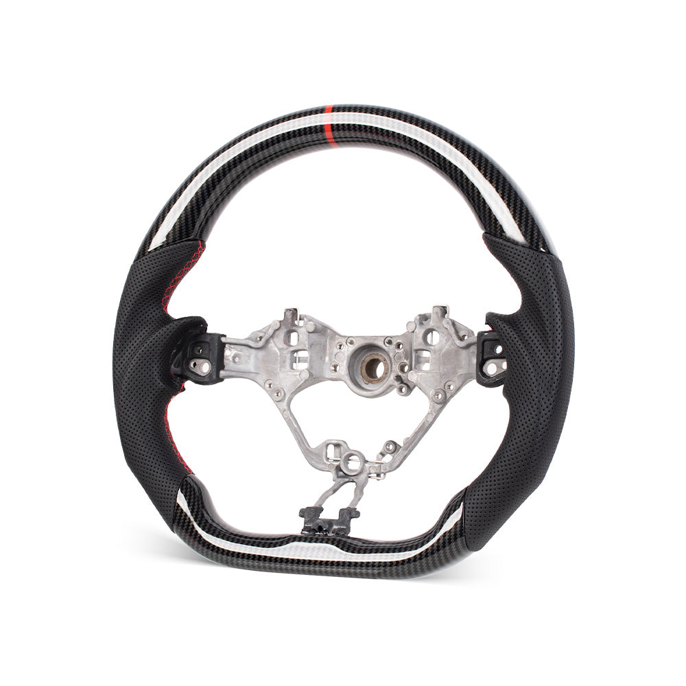 D-CARBON 2016+ TOYOTA 86 SUBARU BRZ FLAT BOTTOM STEERING WHEEL IN GLOSS CARBON & NAPPA PERFORATED LEATHER
