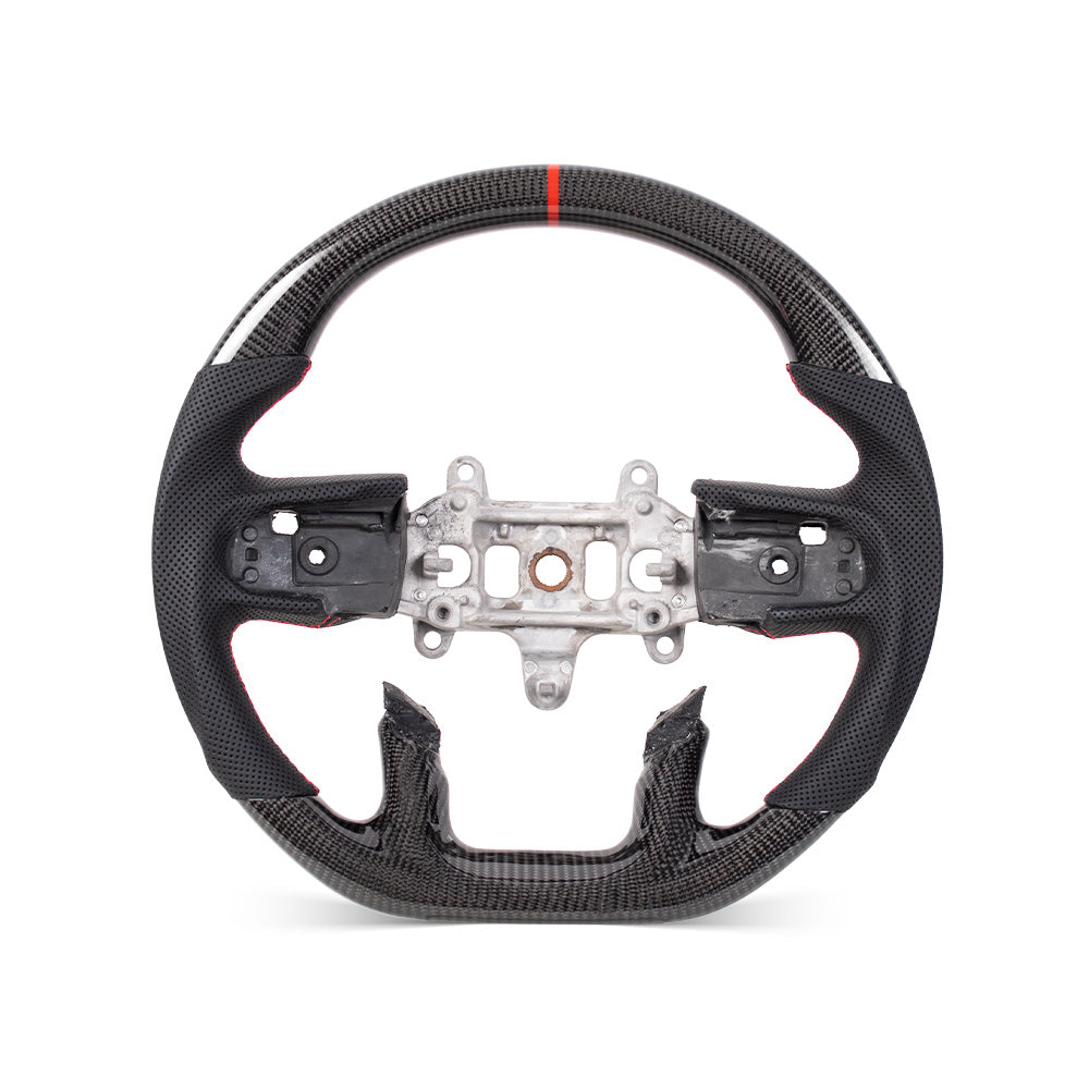 D-CARBON 2019+ DODGE RAM TRX FLAT BOTTOM STEERING WHEEL IN GLOSS CARBON & NAPPA PERFORATED LEATHER