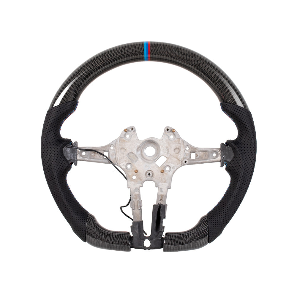 D-CARBON BMW F Series Flat-Bottom Steering Wheel | Gloss Carbon Fiber & Leather