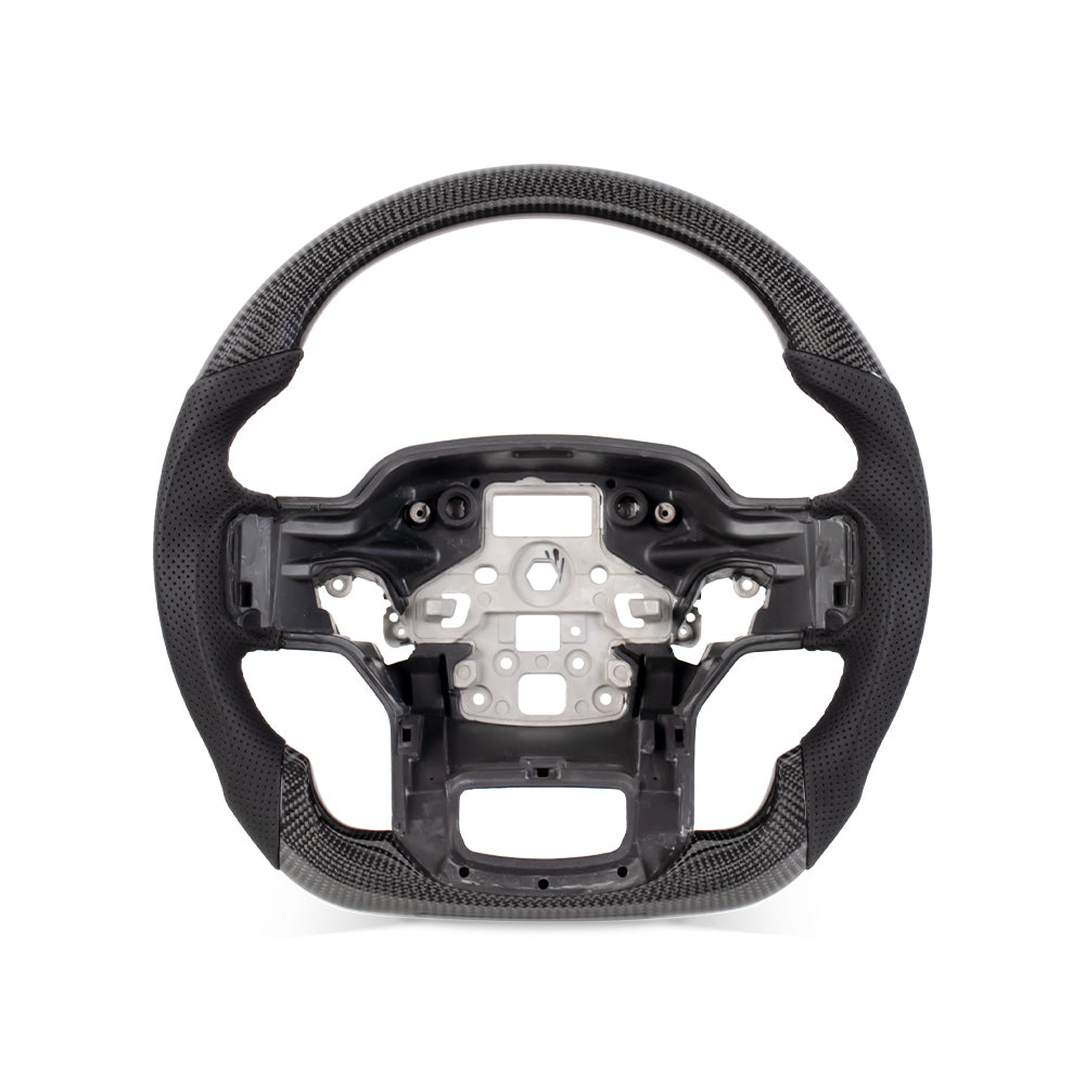 D-CARBON 2021-2024 FORD F150 Raptor III IN GLOSS CARBON FIBER STEERING WHEEL & NAPPA PERFORATED LEATHER GRIP