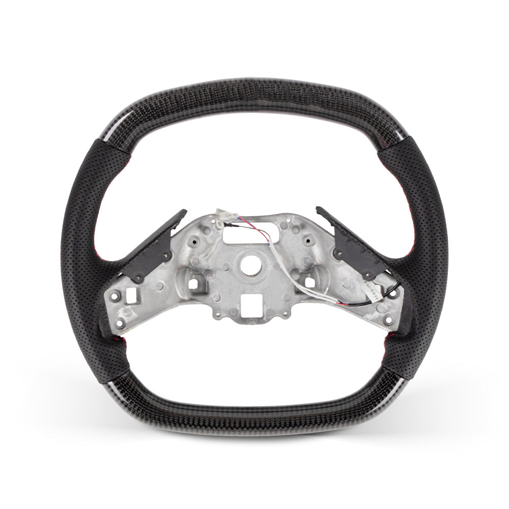 2020+ Corvette C8 Flat Bottom Steering Wheel - Gloss Carbon & Nappa Perforated Leather