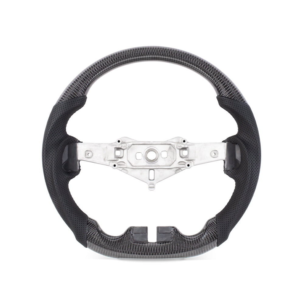 D-CARBON 2006-2018 Jeep Wrangler JK Flat Bottom Gloss Carbon Fiber Steering Wheel & Nappa Perforated Leather Grip