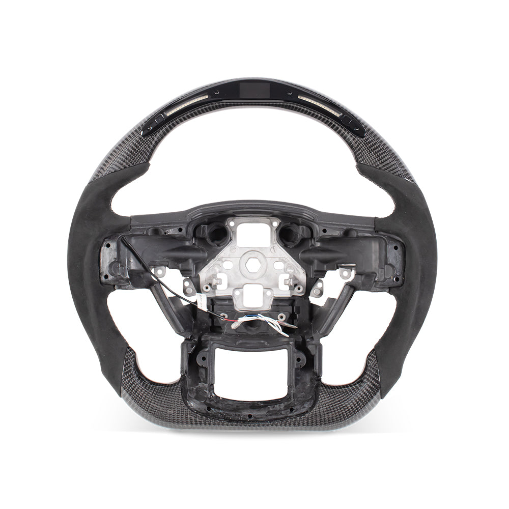 D-CARBON 2015-2020 FORD F150 Raptor II IN GLOSS CARBON FIBER STEERING WHEEL WITH LED RACE DISPLAY & ALCANTARA GRIP