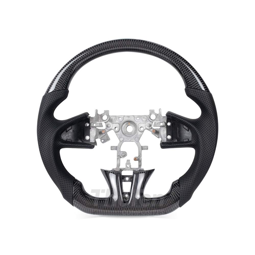 D-CARBON INFINITI Q50 GLOSSY CARBON FIBER BLACK NAPPA LEATHER STEERING WHEEL