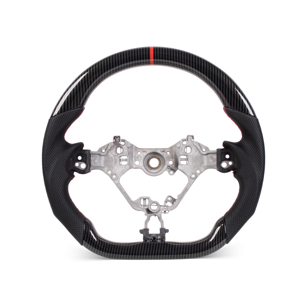 D-CARBON 2016+ TOYOTA 86 SUBARU BRZ FLAT BOTTOM STEERING WHEEL IN GLOSS CARBON & NAPPA PERFORATED LEATHER