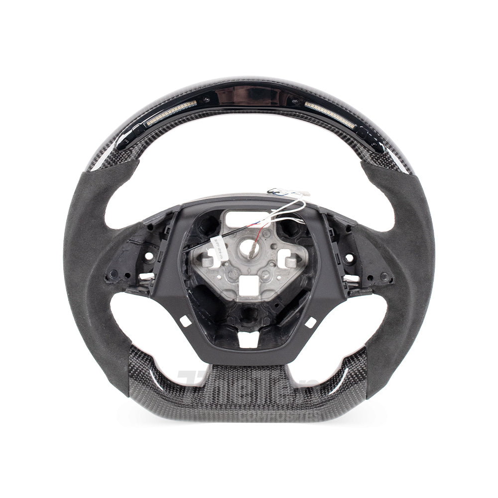 D-CARBON CHEVROLET 2016 Camaro LED RPM DISPLAY FLAT BOTTOM GLOSS CARBON FIBER STEERING WHEEL WITH ALCANTARA