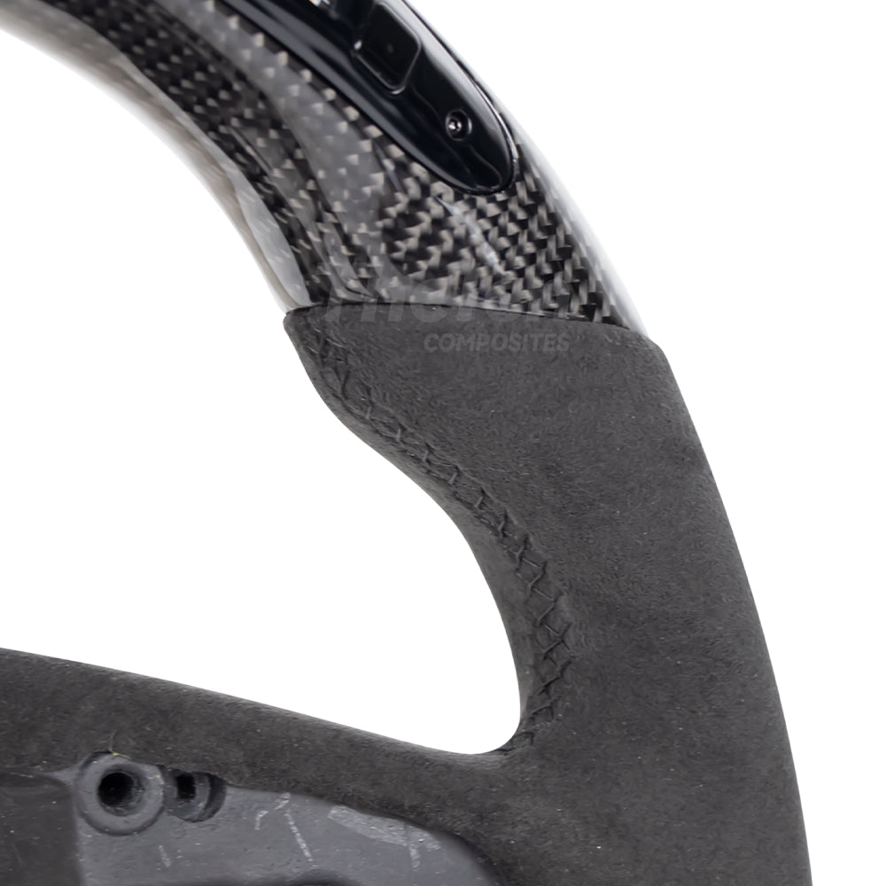 D-CARBON 2016-2021 HONDA CIVIC LED RPM DISPLAY FLAT BOTTOM GLOSS CARBON FIBER STEERING WHEEL WITH ALCANTARA