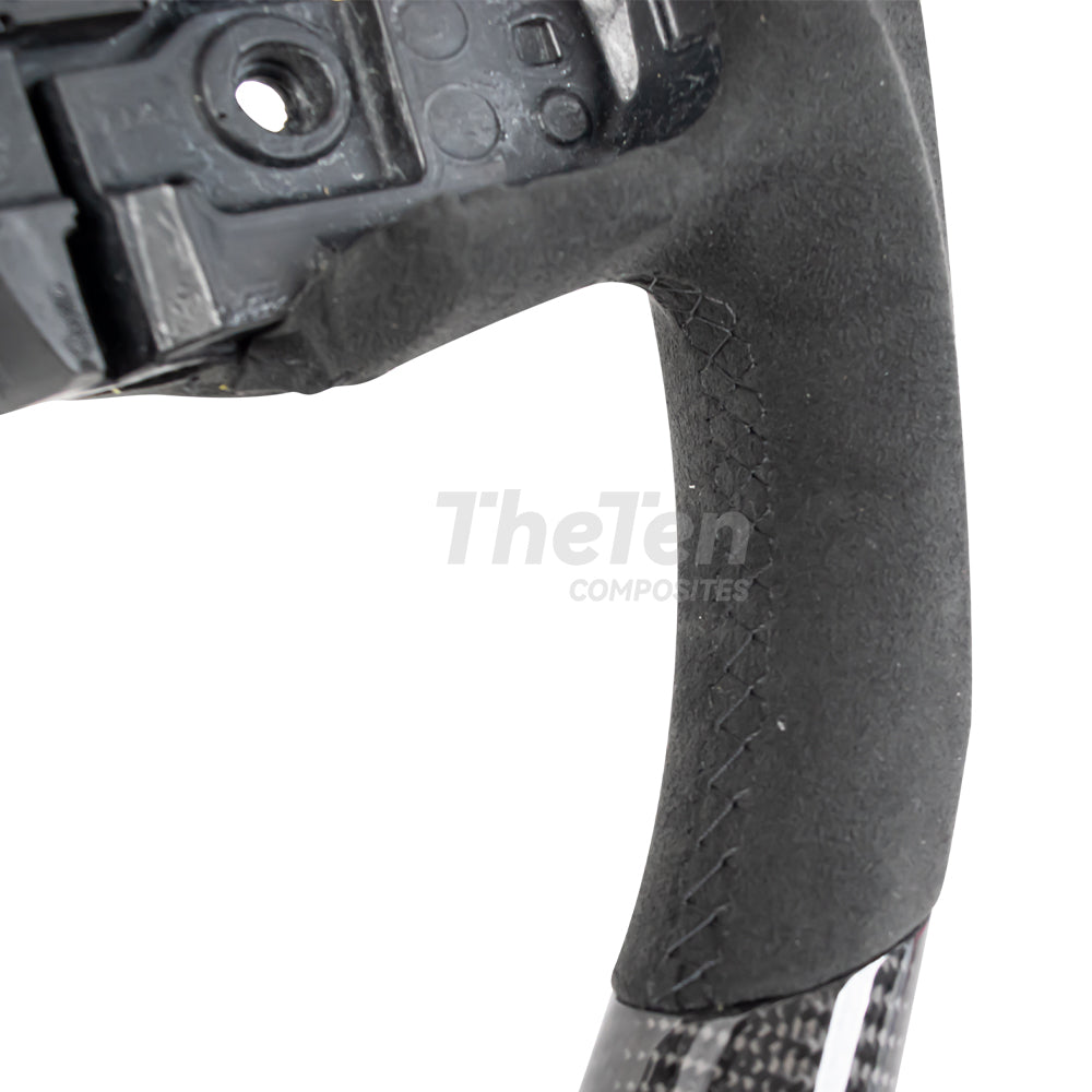 D-CARBON 2019+ DODGE RAM FLAT BOTTOM GLOSS CARBOIN FIBER & ALCANTARA STEERING WHEEL