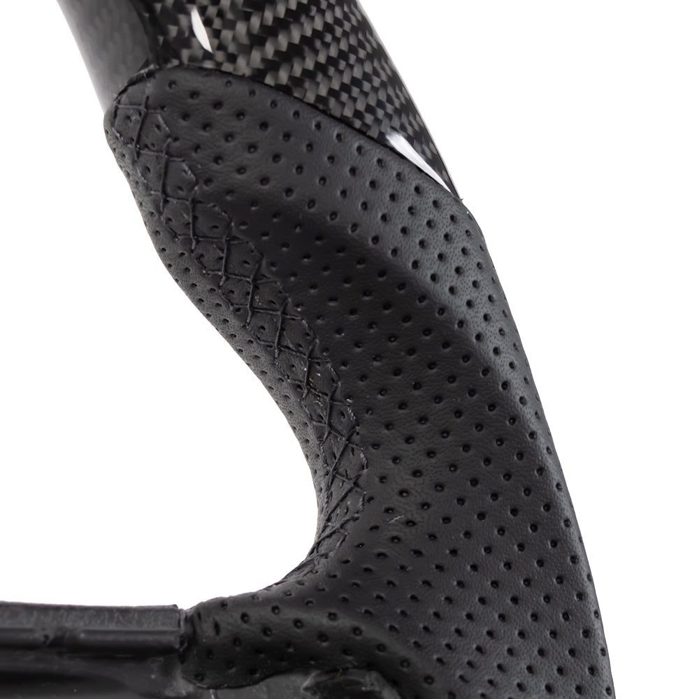 D-CARBON 2021-2024 FORD F150 Raptor III IN GLOSS CARBON FIBER STEERING WHEEL & NAPPA PERFORATED LEATHER GRIP