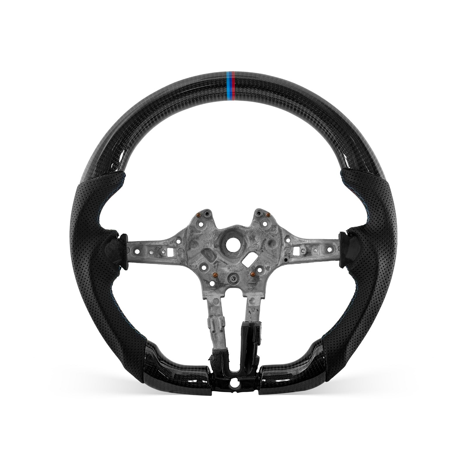 [PREVIEW] BMW 1/2/3/4/X Series F Chassis 2013-2018 Steering Wheel Style 02 · 3K Gloss Carbon Fiber · Perforated Leather · Universal Paddle Compatibility