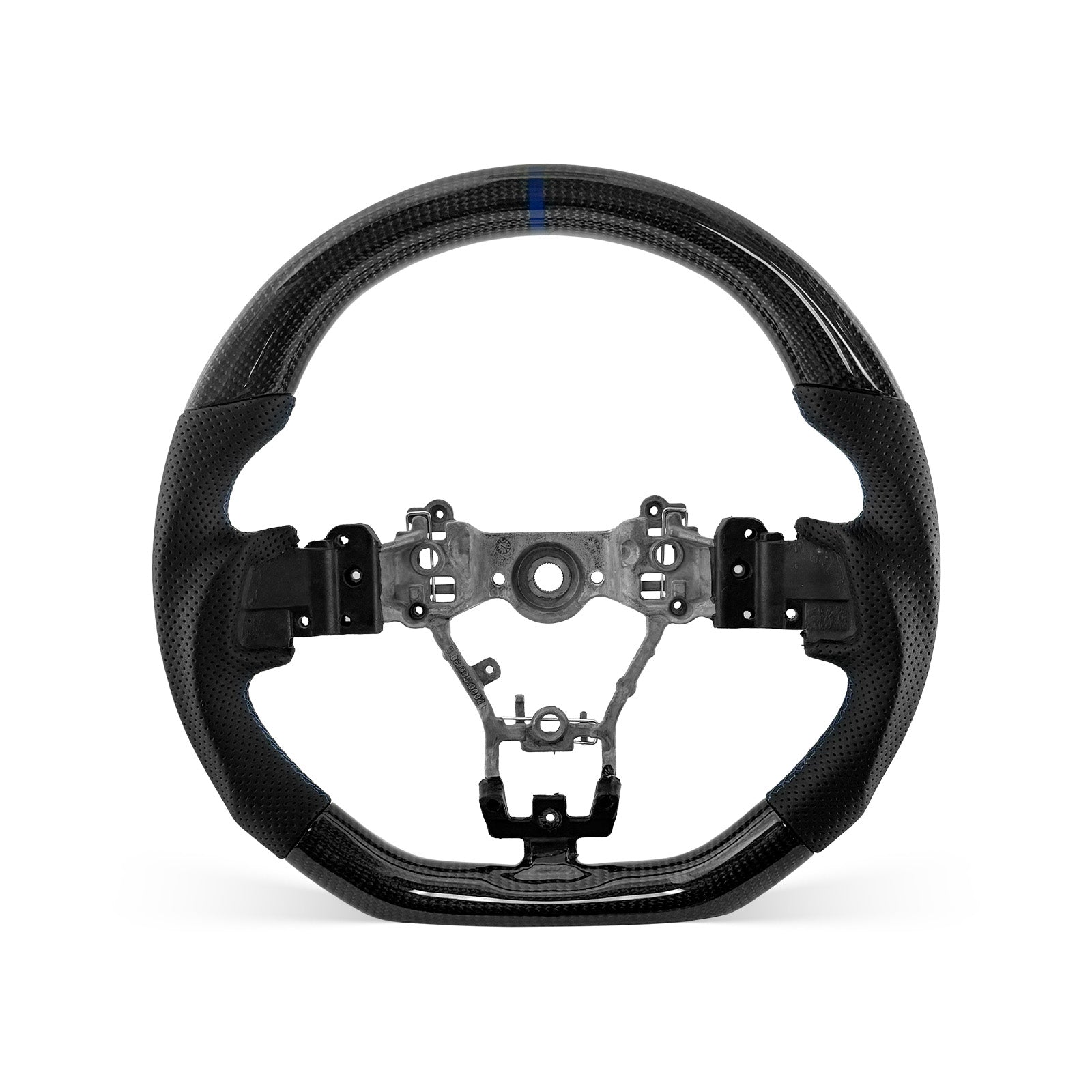 [PREVIEW] Subaru WRX STI 2015-2021 Steering Wheel Style 02 · 3K Gloss Carbon Fiber · Perforated Leather · Universal Paddle Compatibility
