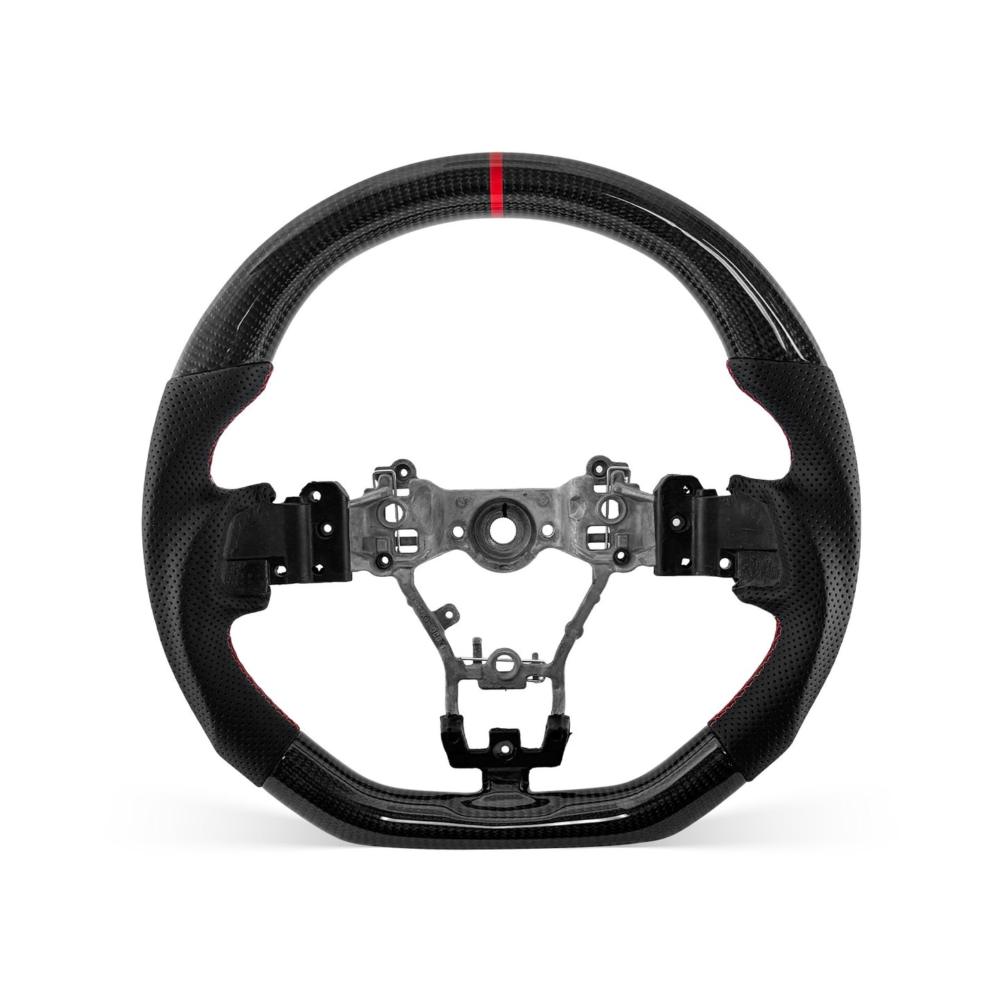 [PREVIEW] Subaru WRX STI 2015-2021 Steering Wheel Style 03 · 3K Gloss Carbon Fiber · Perforated Leather · Universal Paddle Compatibility