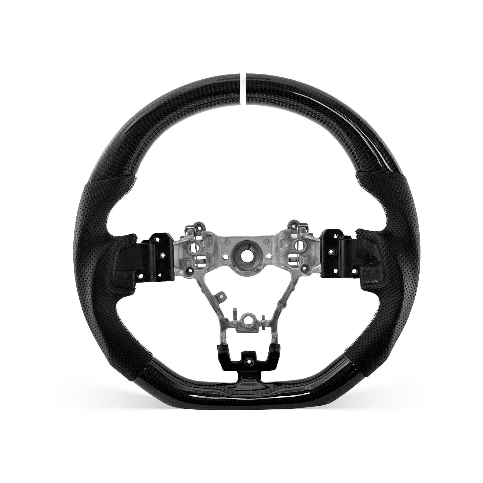 [PREVIEW] Subaru WRX STI 2015-2021 Steering Wheel Style 04 · 3K Gloss Carbon Fiber · Perforated Leather · Universal Paddle Compatibility