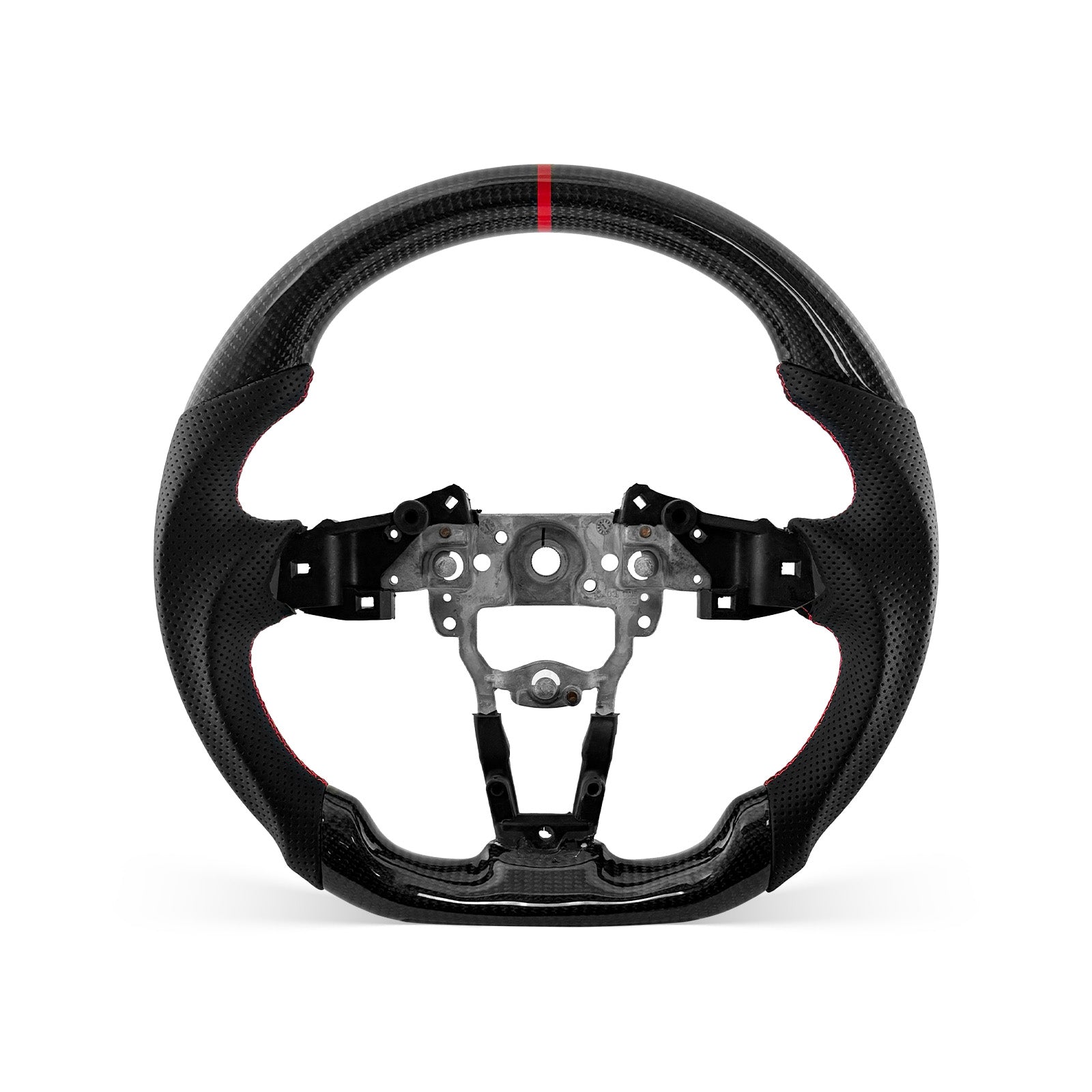 [PREVIEW] Mazda MX-5 Miata 2016-2026 Steering Wheel Style 01 · 3K Gloss Carbon Fiber · Perforated Leather · Universal Paddle Compatibility