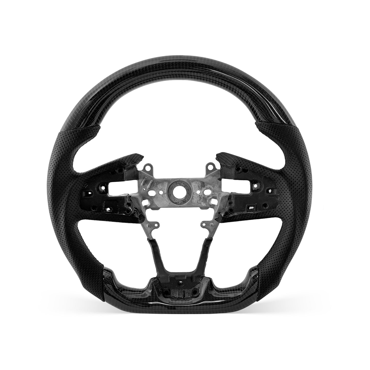 [PREVIEW] Honda 10th Civic 2016-2021 Steering Wheel Style 02 · 3K Gloss Carbon Fiber · Perforated Leather · Universal Paddle Compatibility