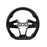 [PREVIEW] Honda 10th Civic 2016-2021 Steering Wheel Style 02 · 3K Gloss Carbon Fiber · Perforated Leather · Universal Paddle Compatibility