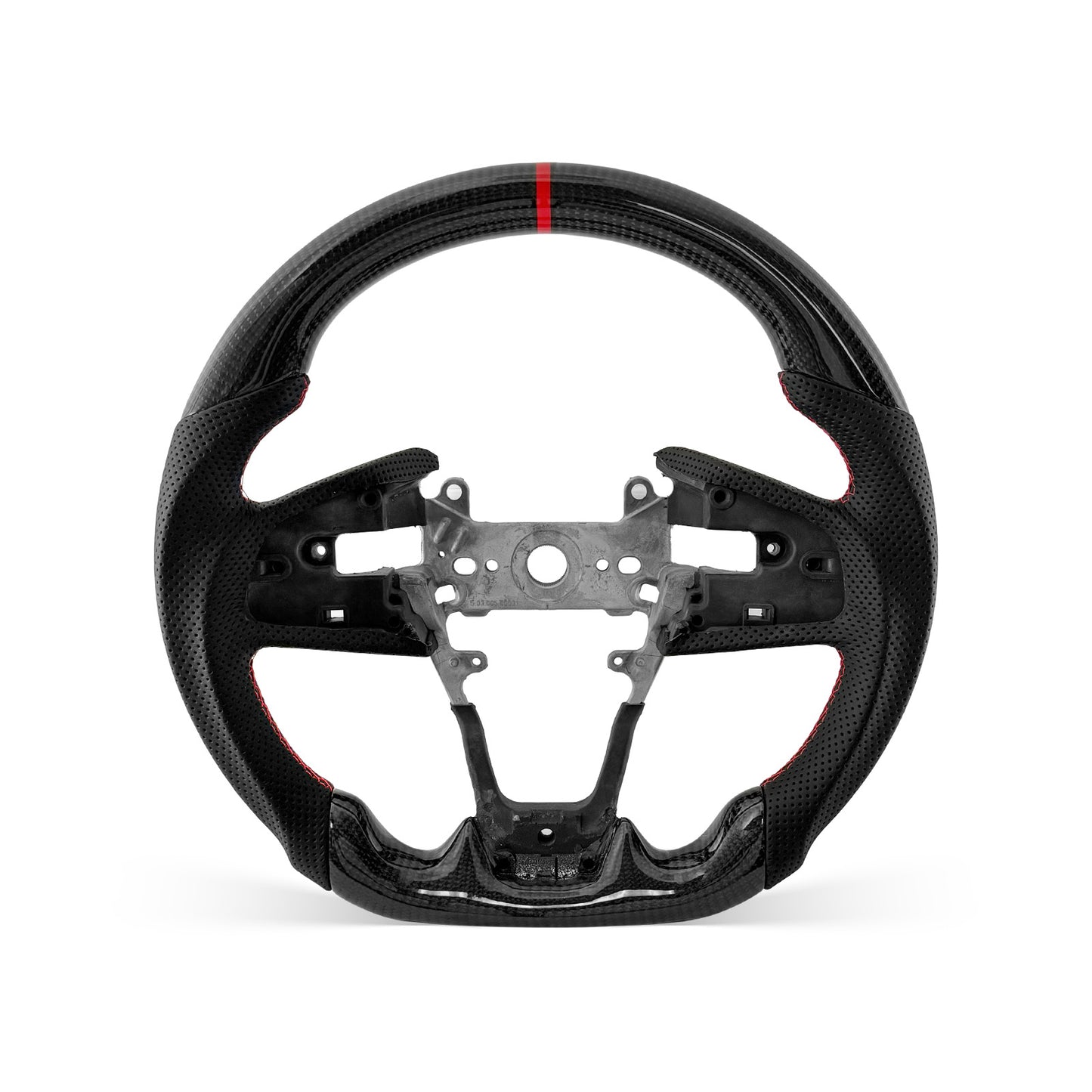 [PREVIEW] Honda 10th Civic 2016-2021 Steering Wheel Style 04 · 3K Gloss Carbon Fiber · Perforated Leather · Universal Paddle Compatibility