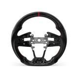 [PREVIEW] Honda 10th Civic 2016-2021 Steering Wheel Style 04 · 3K Gloss Carbon Fiber · Perforated Leather · Universal Paddle Compatibility