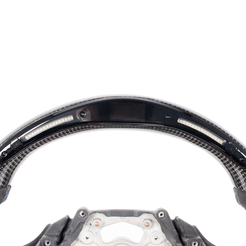 D-CARBON BMW G SERIES Flat Bottom Gloss Carbon Fiber Steering Wheel & ALCANTARA Grip With LED RACE DISPLAY