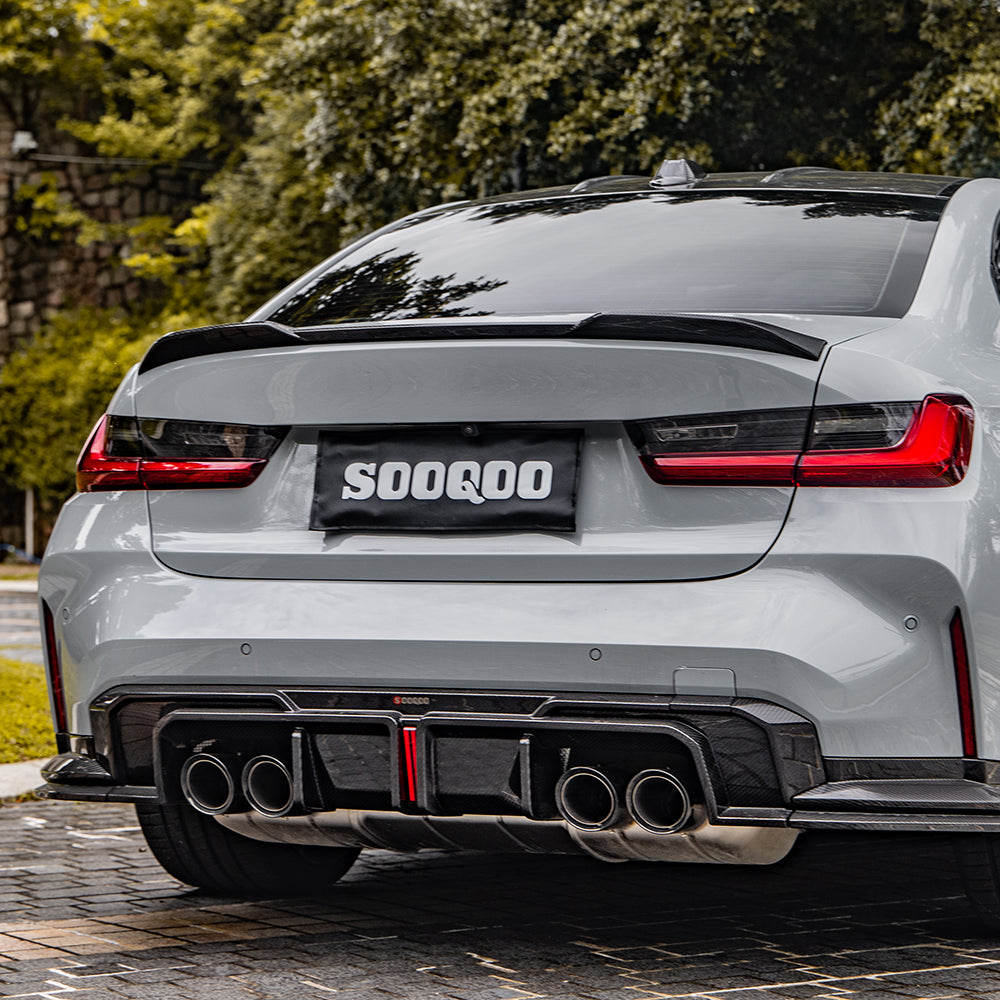 SOOQOO BMW M3 G80 M4 G82 SQ Style Carbon Fiber Diffuser With Brake Light