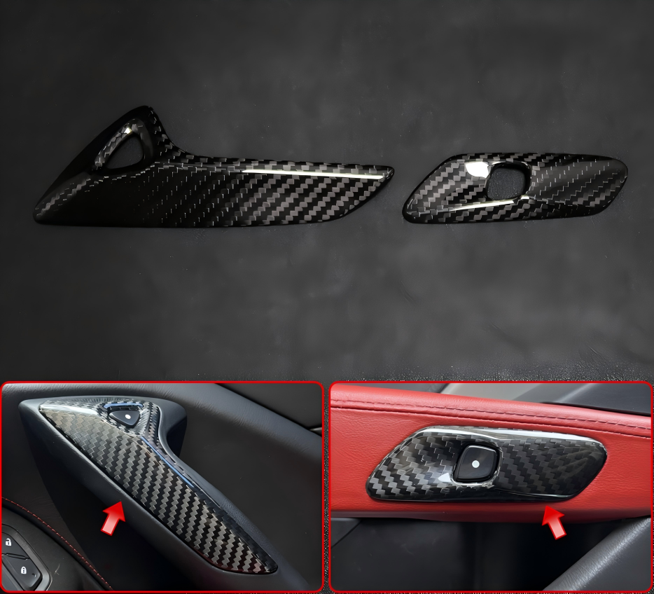 THETEN  CORVETTE C7  CARBON FIBER DOOR HANDLE BUTTON FRAME ADHESIVE GLOSSY FINISH 2-PIECE SET
