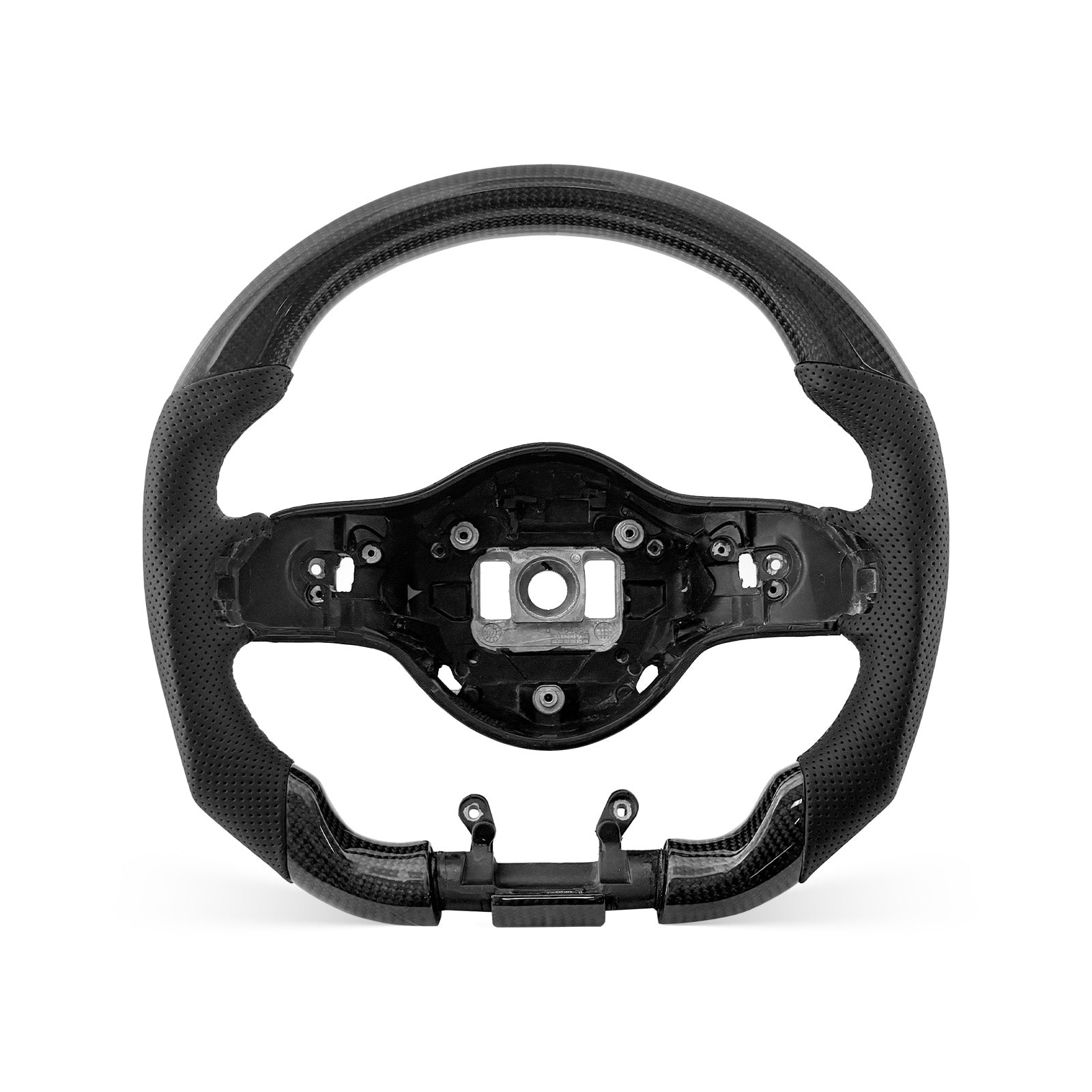 Mercedes-Benz AMG 2019-2023 steering wheel, Style 02 · 3K Gloss Carbon Fiber · Perforated Leather · With Paddle Opening