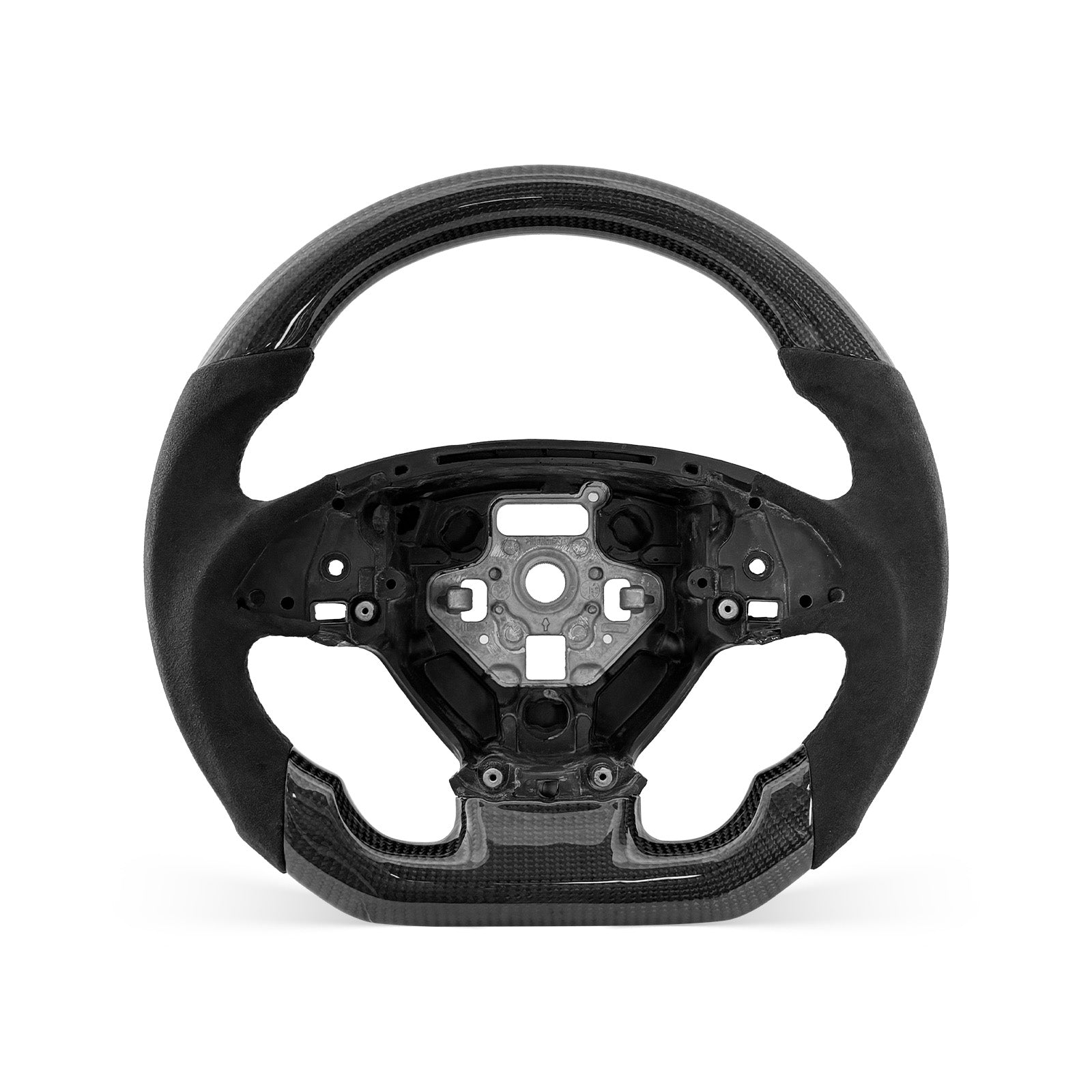 Corvette C7 2014-2019 steering wheel, Style 02 · 3K Gloss Carbon Fiber · Alcantara / Suede · With Paddle Opening