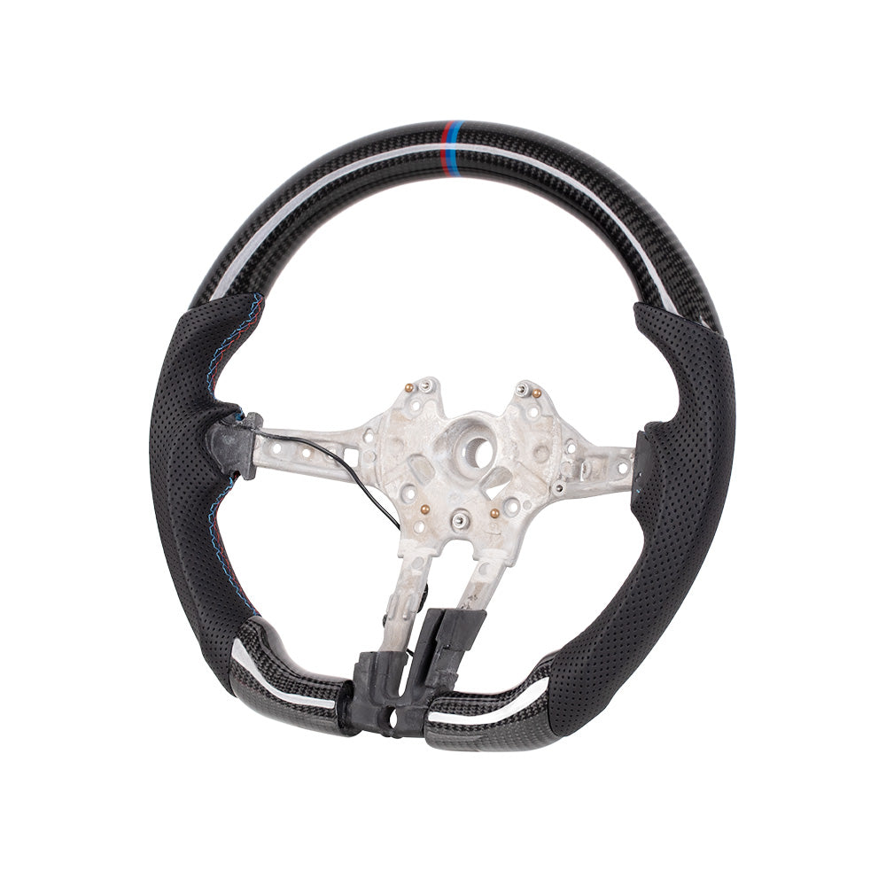 D-CARBON BMW F Series Flat-Bottom Steering Wheel | Gloss Carbon Fiber & Leather
