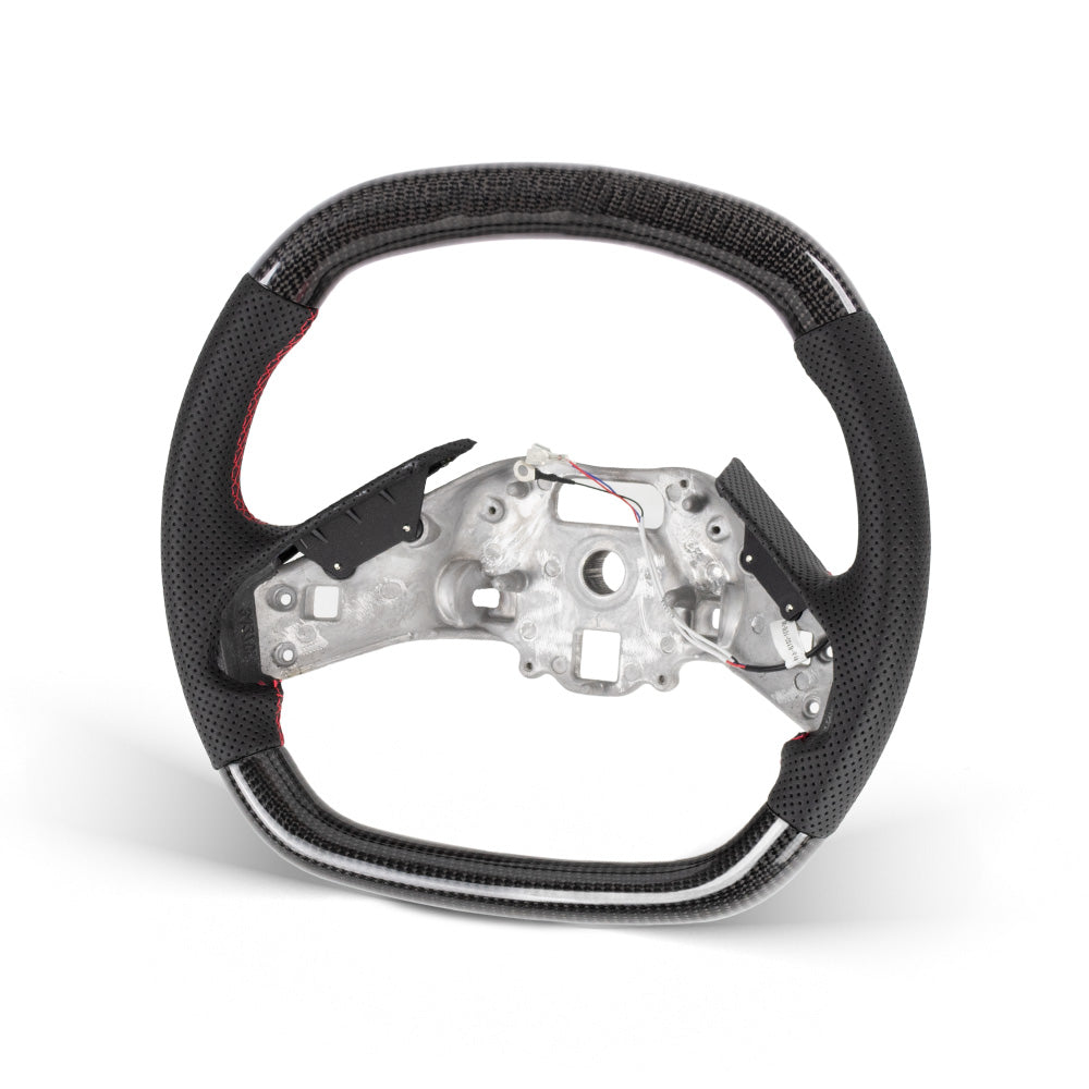 2020+ Corvette C8 Flat Bottom Steering Wheel - Gloss Carbon & Nappa Perforated Leather