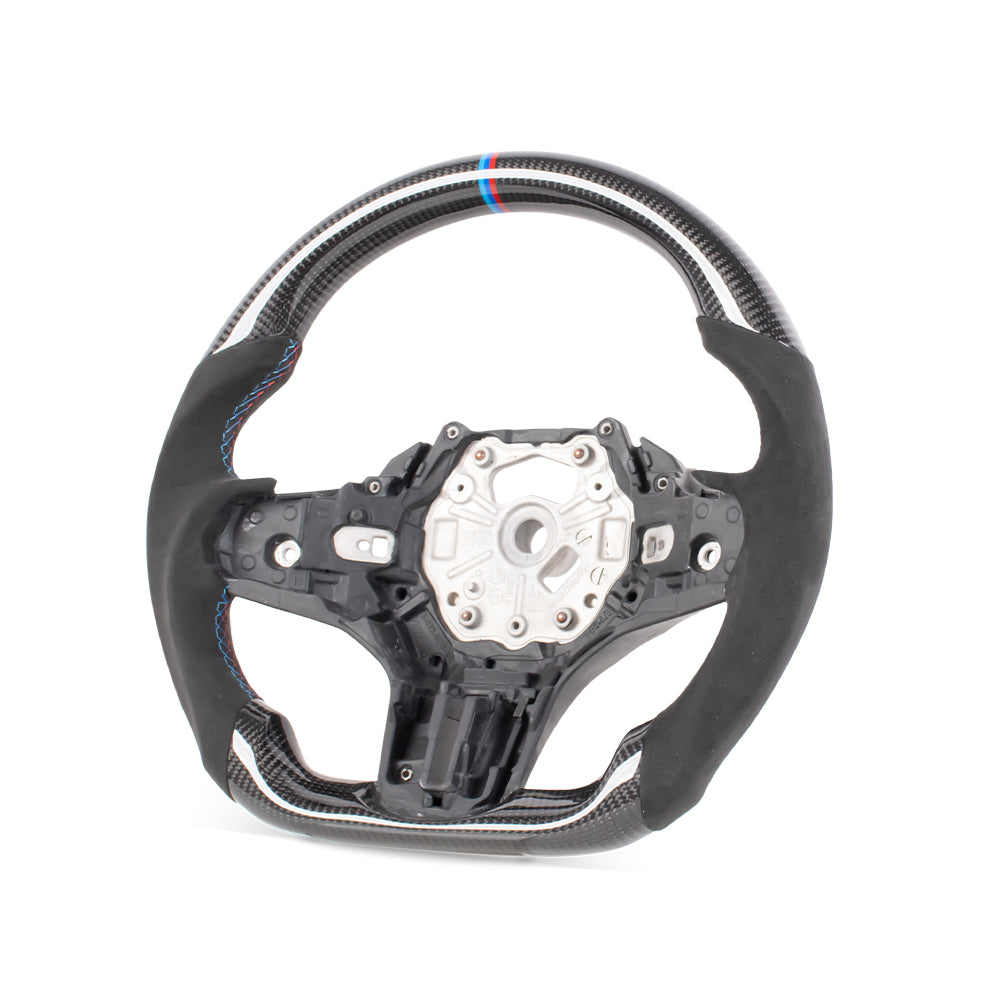 D-CARBON BMW G Series Flat Bottom Gloss Carbon Fiber Steering Wheel & Alcatara Grip