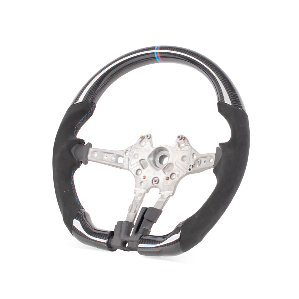 2011-2019 BMW F Series Flat Bottom Steering Wheel - Gloss Carbon Fiber & Alcantara